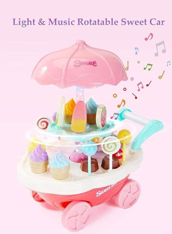 Tiny Tales Candy (IND*66) Cart for Roleplay IceCream Cart Food Dessert(pink ,white)