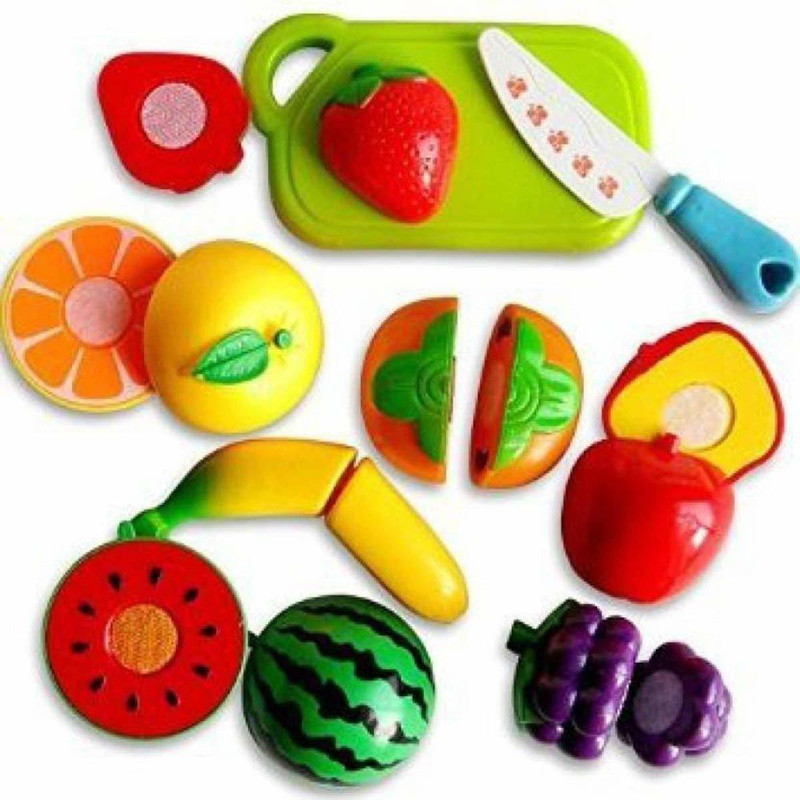 YATRI Sliceable Cutting Play Kitchen Toy with Fruits, Vegetables, Knife, Plate and Cutting-Board for Kids (Multicolour) - Set of 7pcs