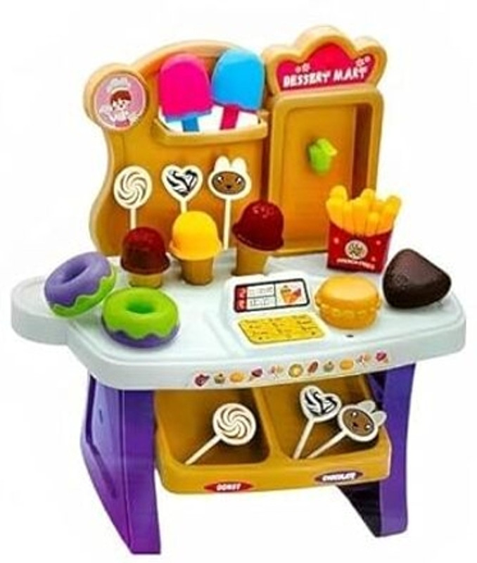 TOYXIITY MALL Dessert Mart Mini Supermarket Shop, Candy Sweet Shopping Cart, Ice Cream Set Toy