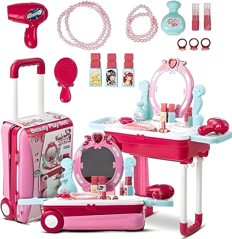 FUN EXPRESS 2 in 1 Beauty Makeup Kit Play Set with Luggage Trolley for Your Little Princess