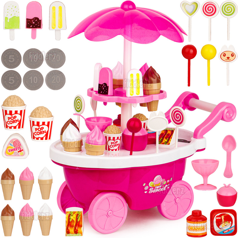 FIDDLERZ Ice Cream Trolley Pretend Play Sweet Shopping Cart 39 PCS Educational Toy