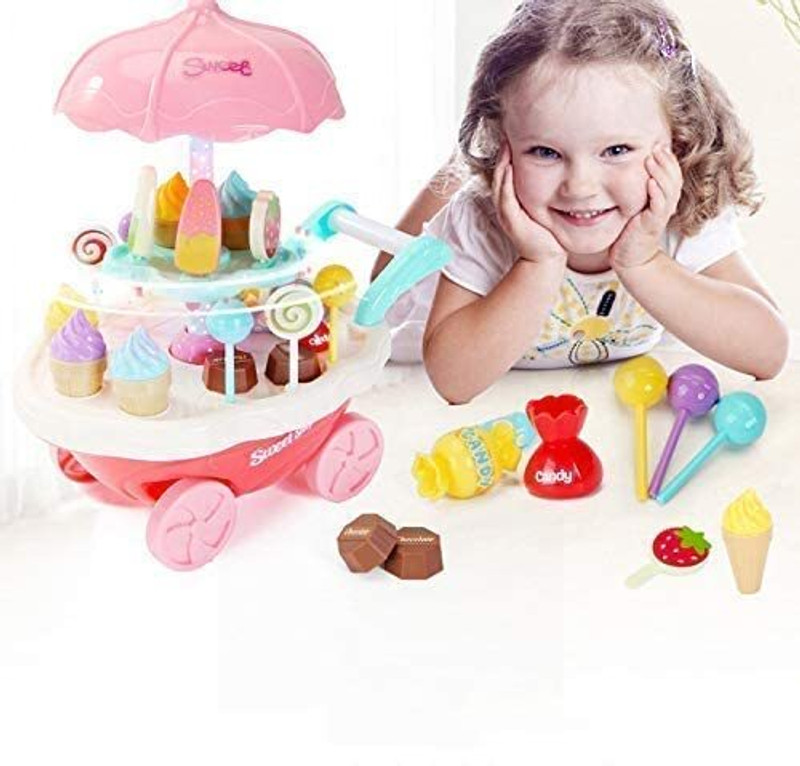 HornFlow Sweet (IND*08) Dessert with Vending Accessories Pretend Cart Shop Play Set