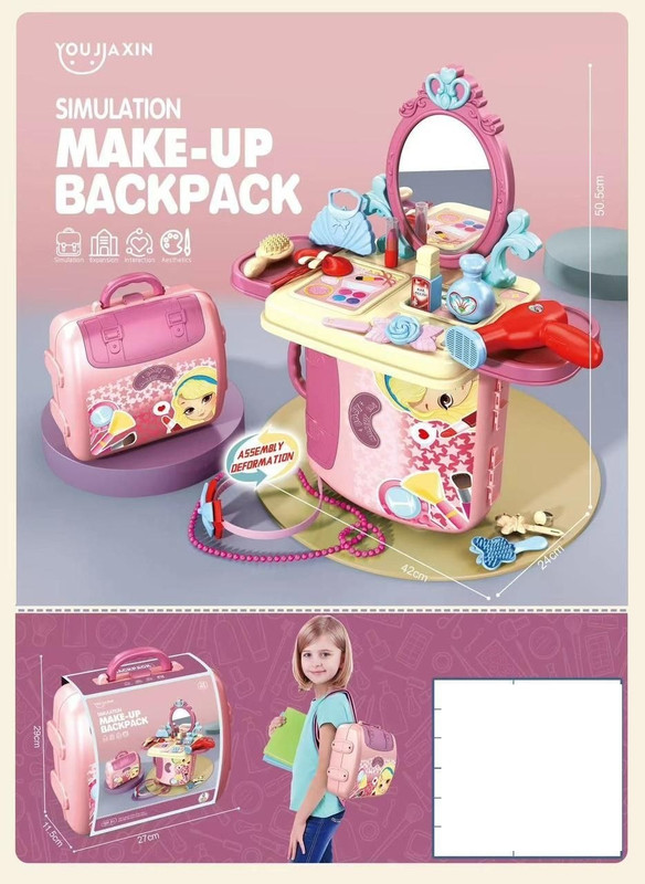 Dherik Tradworld make-up backpack set toys Pretend Play Beauty Kids Cute Dresser for Play Set