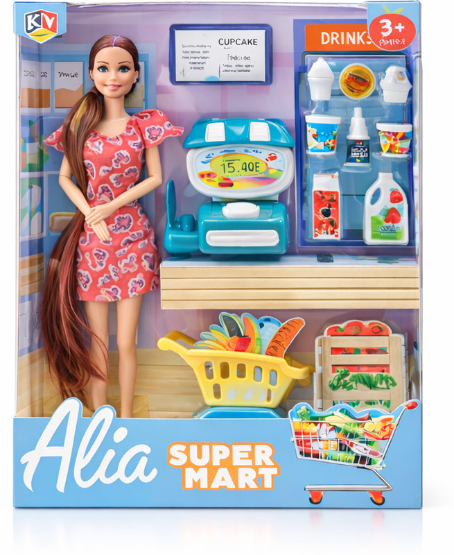 BIZDOM Alia Sunshine Super Mart–33cm Doll Supermarket Playset (Doll with Accessories)(Multicolor)