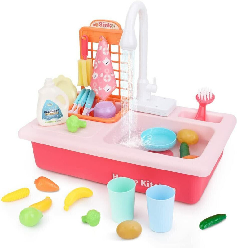 himanshu tex Kitchen Sink Toys with Running Water Pretend Play Kitchen Toy Set And Stove Pink