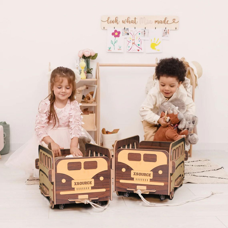 NI1983 Eco-Friendly Wooden Bus Toy with Wheels