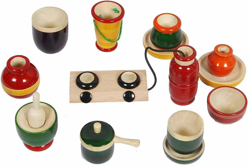 KAARPAAGAA INC wooden modern cooking kitchen toy set for toddlers - eco friendly Indian made toy pack - Multi color