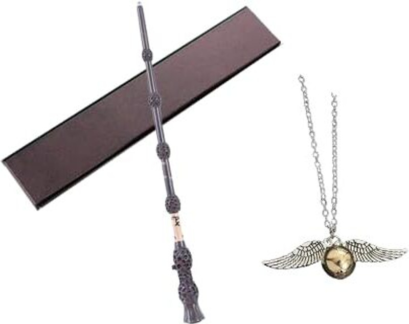 Qpets Wizard Wand with Golden Snitch Necklace for Cosplay Halloween and Parties