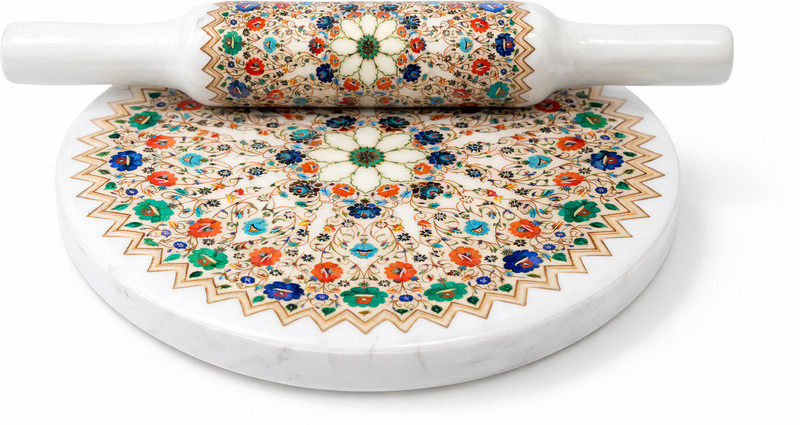 Shree Krishna Home Decor Multicolor Mandala Printed Marble Chakla Belan Set Rolling Pin & Board(Multicolor, Pack of 1)