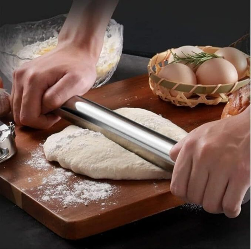 KITCHOOK KITCHOOK Rust-Proof Stainless Steel Rolling Pin for Roti & Dough Rolling Pin(Silver, Pack of 1)