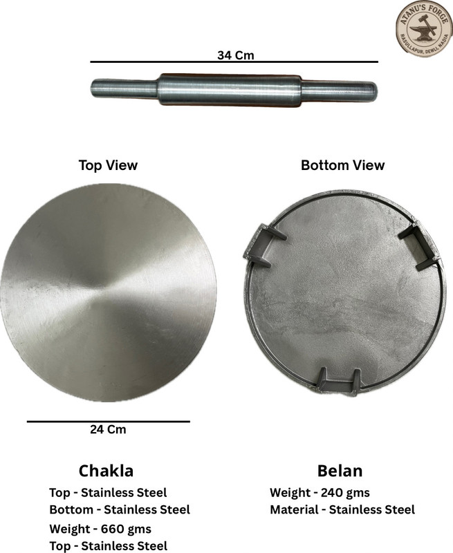 AtanusForge Rolling Pin & Board ATN_FORGE_RLL_PIN_BRD Chakla Belen Rolling Pin & Board(Silver, Pack of 1)