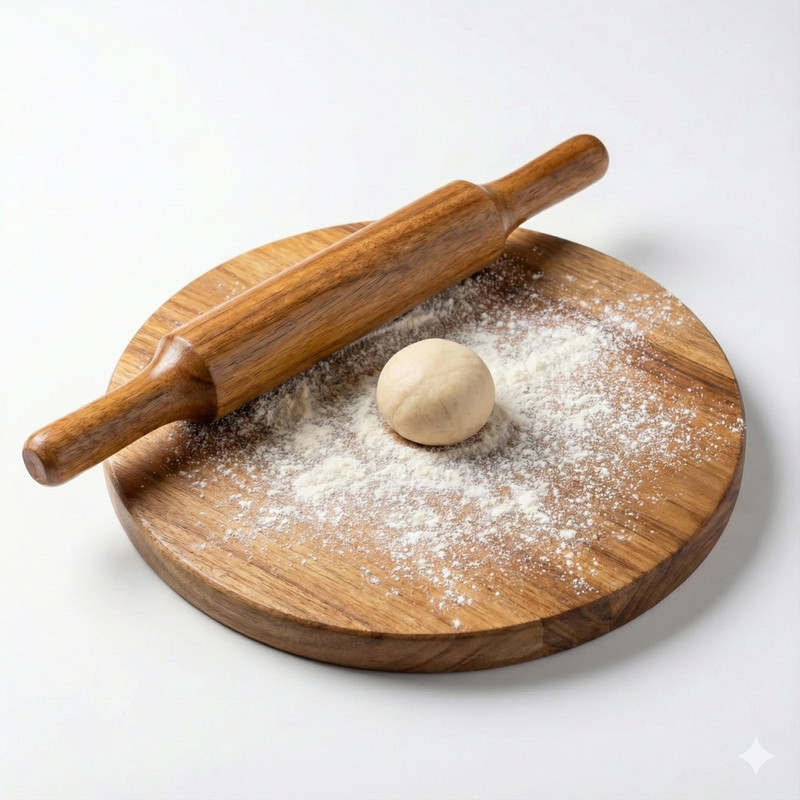 woodbez Chakla Belan Set for Roti, Chapati & Paratha | Round Rolling Board Rolling Pin & Board(Brown, Pack of 1)