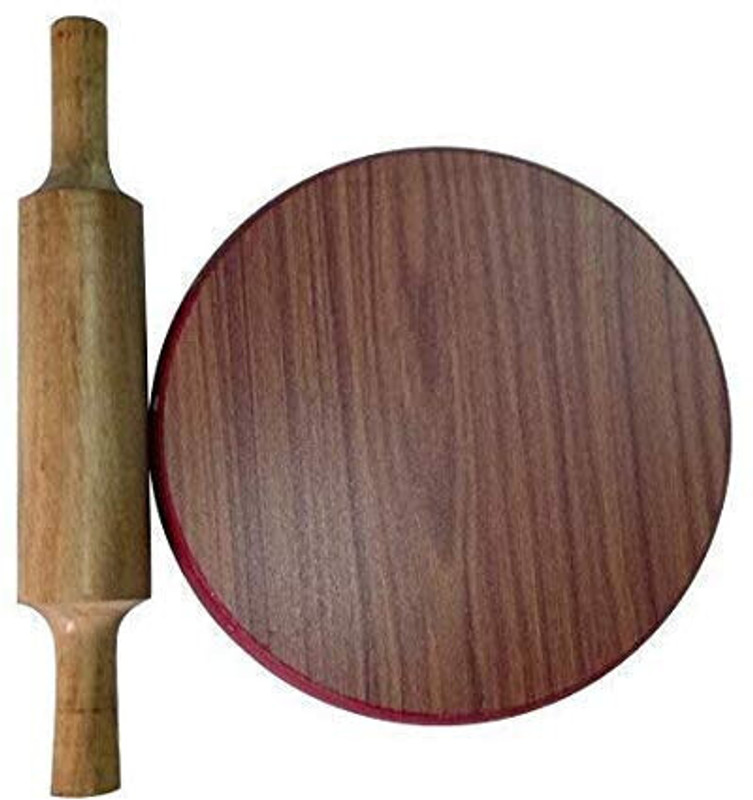 Ecom Center Wooden Chakla Belan Set Roti Chapati Rolling Board & Rolling Pin (Pack of 2) Rolling Pin & Board(Brown, Pack of 2)