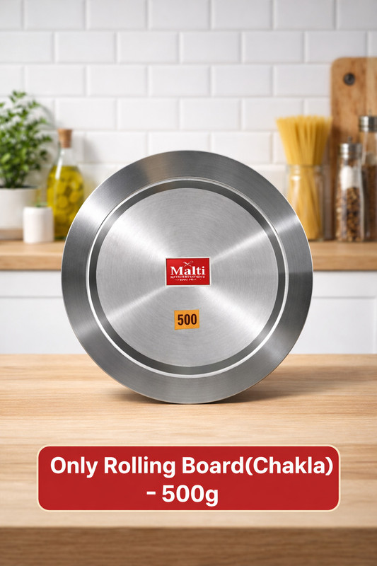 Malti Kitchenware Aluminium Chakla |Big size Roti/Chapati Maker Size 9" Inch| 500g| Rolling Pin & Board(Silver, Pack of 1)
