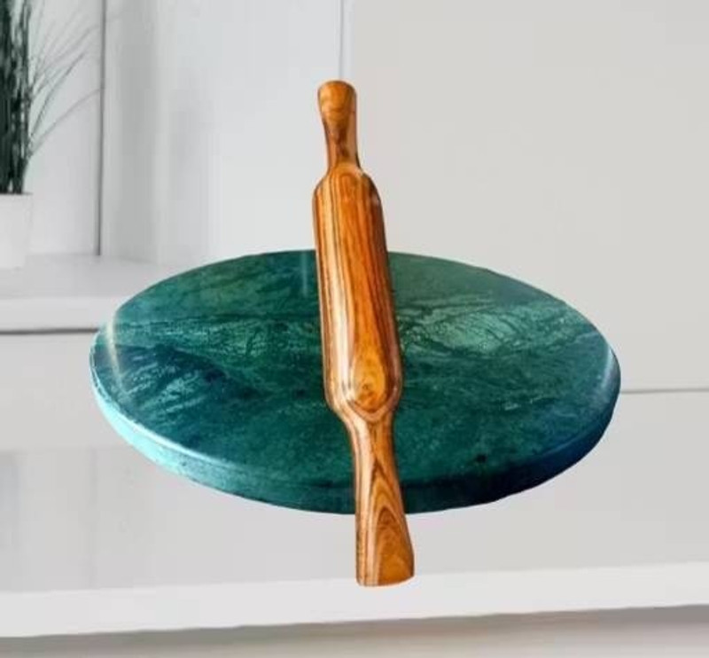 SWG Natural Green Marble Chakla Belan Set – 9.5 Inch Board,12 Inch Rolling Pin Rolling Pin & Board(Green, Pack of 2)
