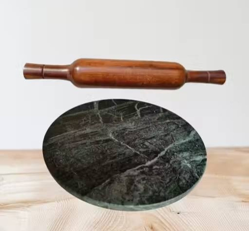 KiaNic Heavy Duty Green Marble Chakla Belan Set – 9 Inch Diameter Rolling Pin & Board(Green, Pack of 1)