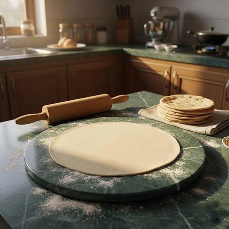Modern Decor Emporium Green Marble Chakla (9 INCH) | Chapati/Roti/Puri Maker | Polpat | Rolling Board(Green, Pack of 1)
