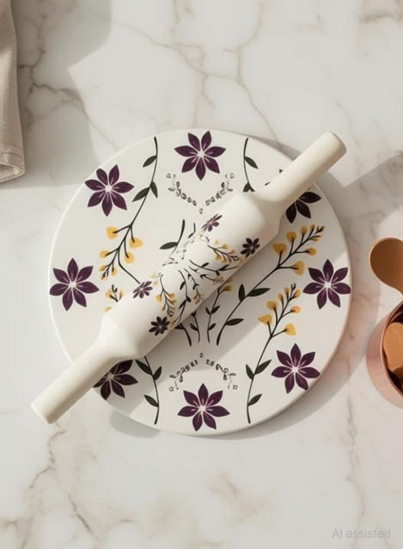 Elitekitch wHITE bEAUY design CB1 [ 1 Rolling Board + 1 Rolling Pin ] Rolling Pin & Board(Multicolor, Pack of 2)