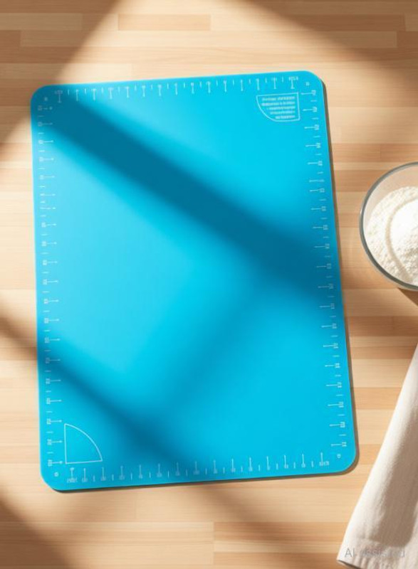KRISHNA Silicone Baking Mat, Non-Stick Pastry Mat Board Table Placemat Pad for Baking, Rolling Dough with Measurements, Reusable Heat-Resistant Rolling Pin & Board(Blue, Pack of 1)