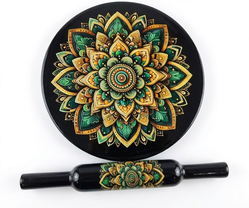 Nesthomedecor Black Mandala Chakla Belan Combo Rolling Pin & Board(Black, Pack of 1)