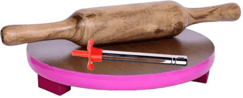 TwoBrothers Chakla Belan Brush Set Combo Pack Chakla 10 IN belan 12 In /Rolling Pin/Roti Rolling Pin & Board(Brown, Pack of 3)