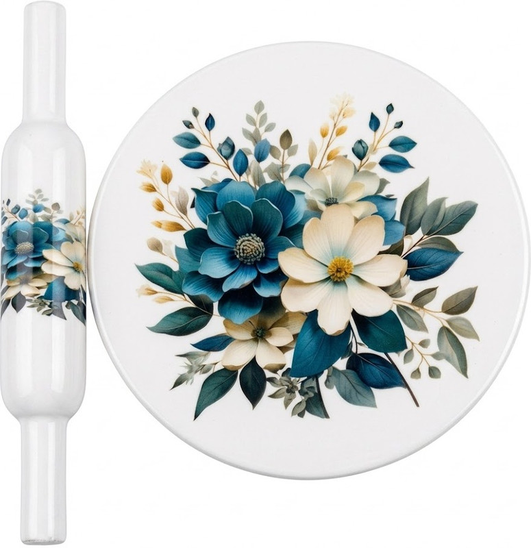 Shree Krishna Home Decor Floral Glass Chakla Belan Set with Blue White Flower Print Rolling Board Rolling Pin & Board(Blue, White, Pack of 2)