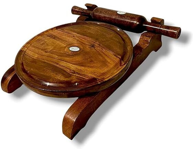Desiree crafts wooden chakla belan with stand Rolling Pin & Board(Brown, Pack of 2)