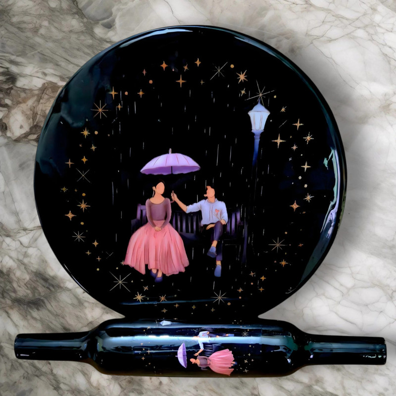 Chakla Belan Black Couple Printed GiftN Set Rolling Pin & Board(Black, Pack of 2)