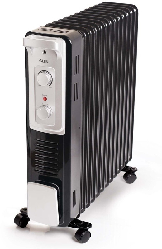 Glen HA-7015OR13 13 Fin Oil Filled Radiator Room Heater With Turbo Ceramic Fan Black Oil Filled Room Heater