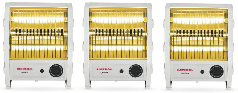 Summercool QH 909 800 Watt Pack of 3, Tube Heating White Rust-free metal grill front White Halogen Room Heater