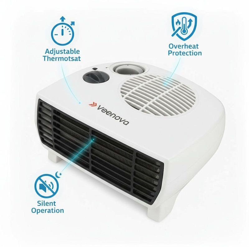 Veenova Durable Plastic Body Fan Heater | Overheat Protection Electric Room Warmer Fan Room Heater