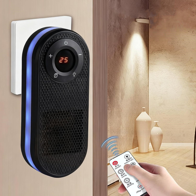 BIYALI Compact Plug Heater with Digital Screen, LED Glow & Fast Heat Output Fan Room Heater