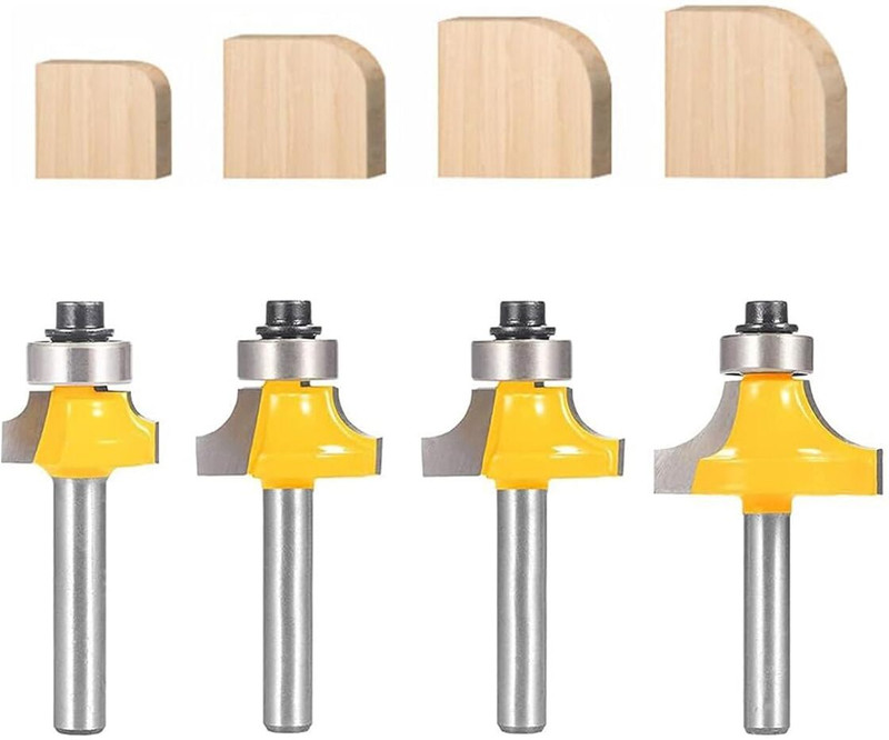 SERPLEX Roundover Router Bit Set 4pcs 6mm Shank for Wood Roundover Router Bit Set 4pcs Router Bits for Wood 6mm Shank Radius Sizes Rotary Bit Set(4 Bits)