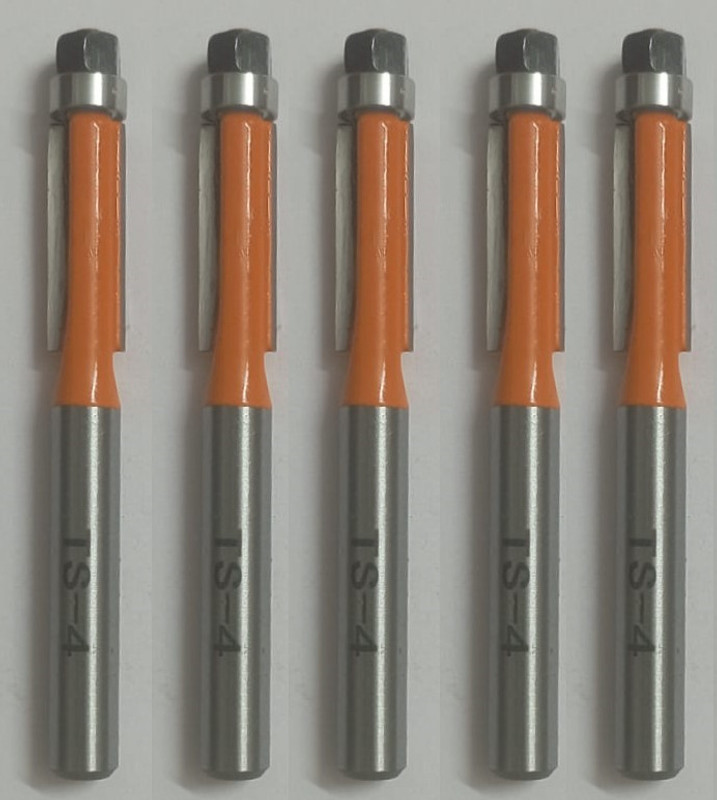 Tequila 5 Pc BEARING FLUSH TRIMMER BITS TS-4 [SHANK=6.35MM X 7MM X CUTTING BLADE=20MM] Rotary Bit Set(5 Bits)