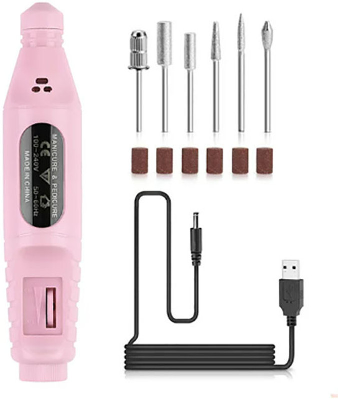 AS TOOL CENTER Rotate speed:20,000 RPM/minute,USB power supply Professional Pink White Nail Drill File Kit Manicure Pedicure Machine Rotary Tool(3 mm)