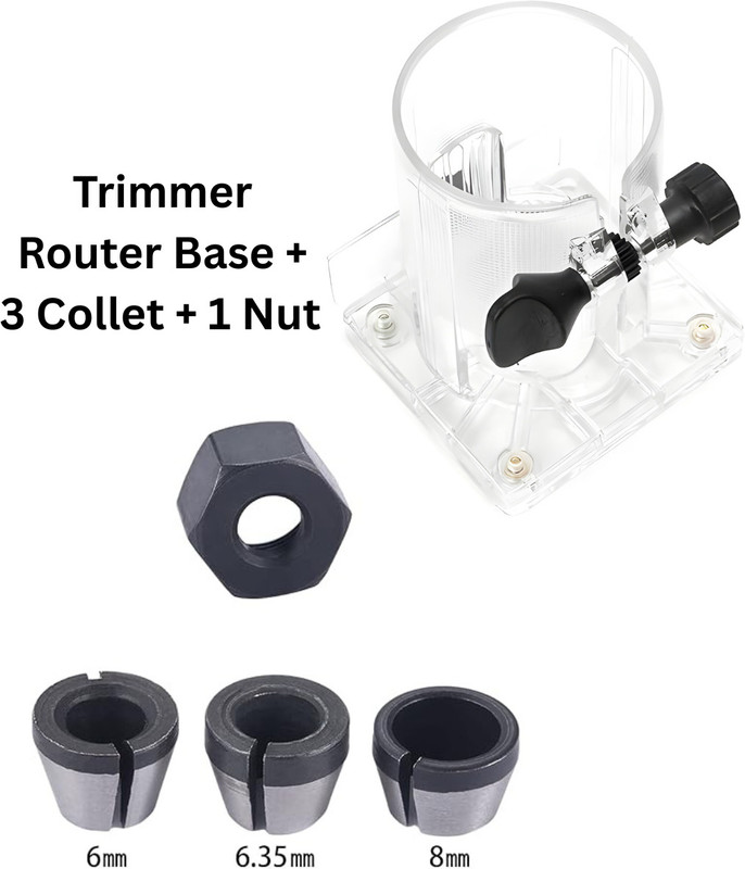 SVH Trimmer Router Transparent Plastic Base , 3 Collet & 1 Nut Combo ( 6mm , 6.35mm & 8mm collet ) Rotary Tool(6 mm)