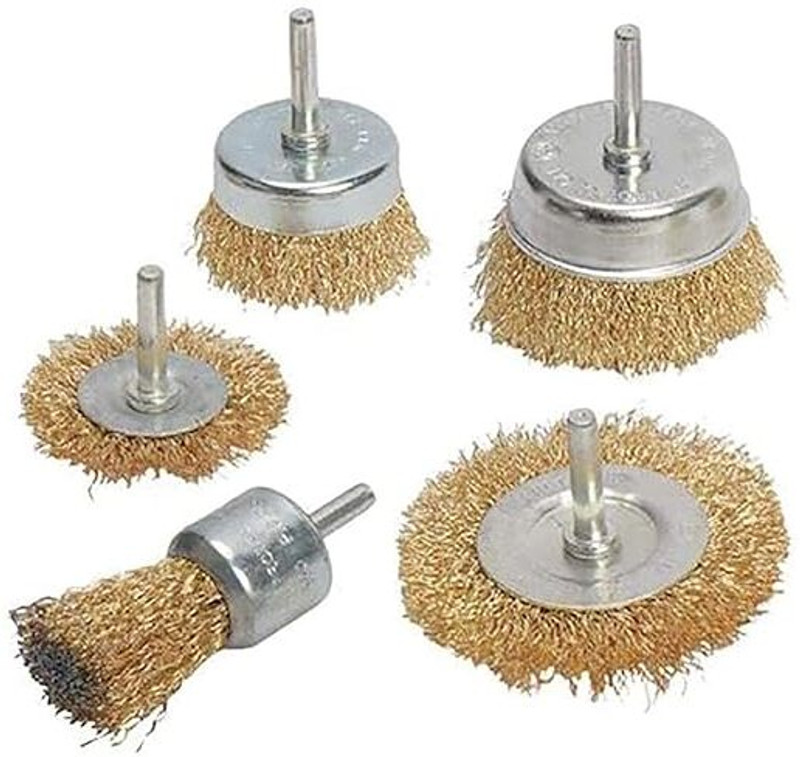 NITYA drill Rotary Tool (set of 5, Color-Golden & silver, Material- Brass/steel) MLD Wire Steel Brass Brushes Polishing 5Pcs Brush Wheels Set Rotary Tool(0 mm)