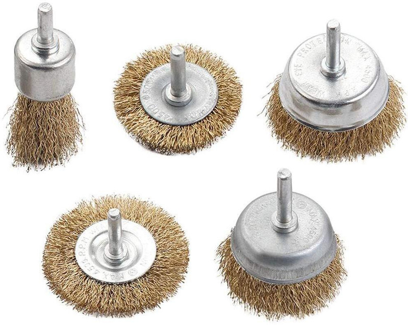 PERFECT TECH 5 Pcs carbon steel wire brush set for rust/Paint removal Rotary Tool(6 mm)