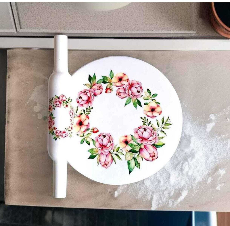 Mystiqa White marble rose desing chakla belan roti mekar Rolling Pin & Board(Multicolor, Pack of 1)