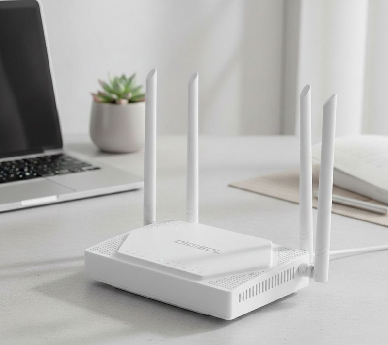 DIGISOL DG-GR6821AC – FTTH XPON ONU 1200 Mbps Wi-Fi Router with 1 PON, 2 GE Port Gaming Router 2.1 GHz, 5 GHz 1200 Mbps Wifi Speed Dual Band External Antenna ADSL (Telephone), Access Point Mode, Both (Ethernet and ADSL), Ethernet (Cable Broadband), VDSL(White)