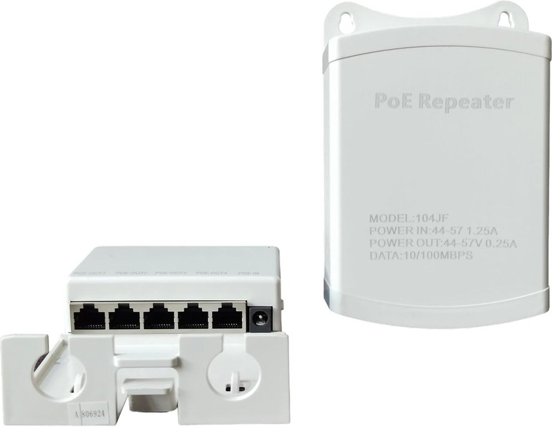 Paruht PoE Waterproof Extender, 1-in and 4-Out, 10/100 PoE Repeater Device WiFi Range Extender 0 GHz 0 Mbps Wifi Speed NA Ethernet (Cable Broadband)(White)