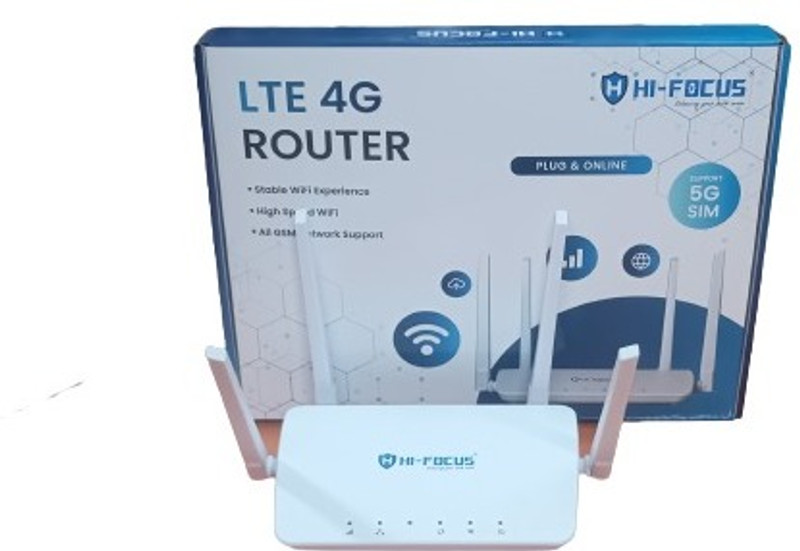 HI-FOCUS WIFI ROUTER SUPPORT ALL NETWORK 5G/4G/3G/2G SIMCARDS WITH 4 ANTENAA HF-R1104T-4G 4G Router 2.4 GHz 150 Mbps Wifi Speed Dual Band Internal & External Antenna MiFi (Sim Based)(White)