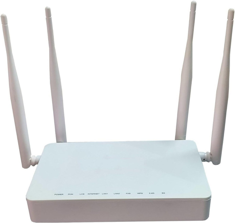 RAMEX 2GE+1*XPON+1POTS+WiFi5 ONT XPON, Wi-Fi Speed, Dual Band 5dBi Atntennas Mesh Router 2.4 GHz, 5 GHz 1200 Mbps Wifi Speed Dual Band External Antenna Both (Ethernet and ADSL)(White)