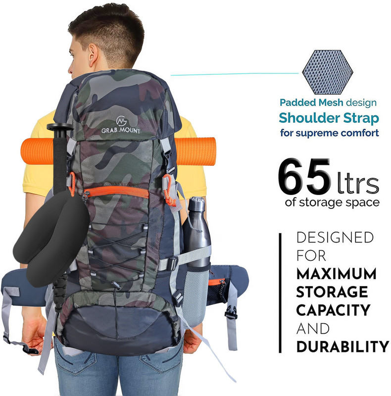 YOI Hiking Bag 70 litres Rucksack Travel Backpack for Adventure Camping Trekking Bag with Rain Cover & Shoes Compartment - BLACK Rucksack - 70 L(Black)