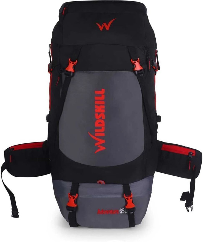 WILDSKILL Trekking Bag For Hiking/Camping/Outdoor Sports with Rain Cover/Shoe Compartment Rucksack  - 60 L(Black)