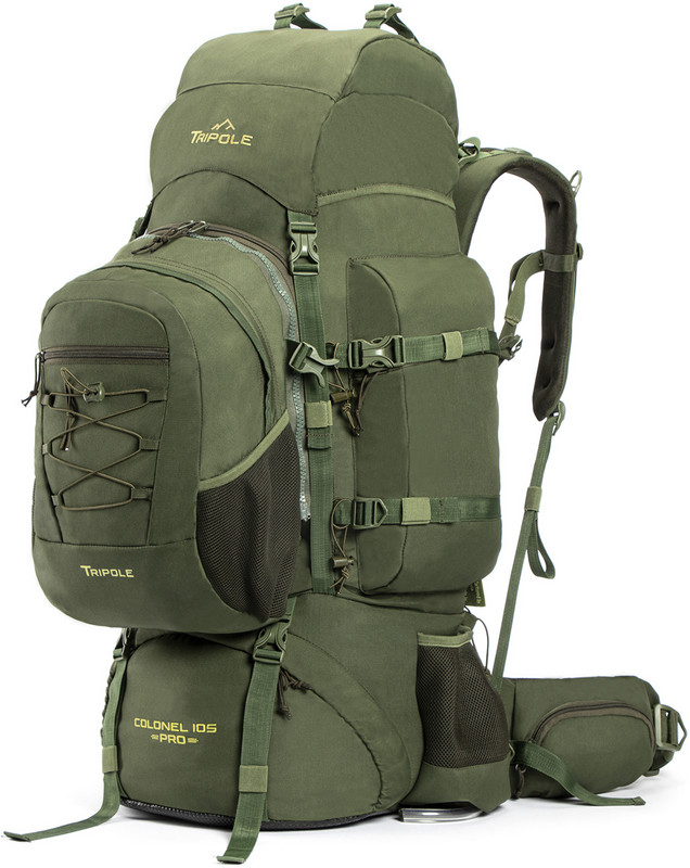 Tripole Colonel Pro Metal Frame Rucksack | Front Opening | Detachable Bag Rucksack - 105 L(Green)