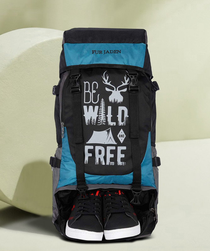 FUR JADEN 55 LTR Rucksack Travel Backpack Bag for Trekking, Hiking with Shoe Compartment Rucksack  - 52 L(Blue, Black)
