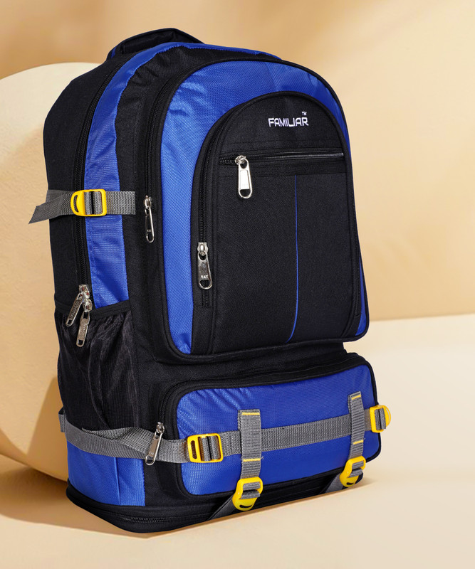 familiar Unisex Black-Royal Mixed Combination Luggage & Travels Bags 60 Litres Rucksack Backpack Trekking & Hiking Expanded Extra Storage Rucksack  - 60 L(Black, Blue)