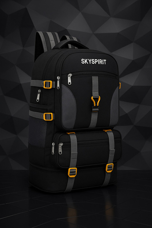 sky spirit 65L Rucksack Backpack for Trekking, & Travel | Expandable | Shoe Compartment | Rucksack  - 65 L(Black)