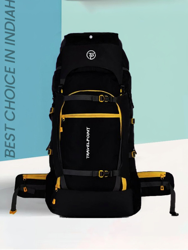 TRAVEL POINT WATERPROOF TREKKING BAG HIKKING BACKPACK FOR TRAVEL & OUTDOOR Rucksack - 60 L(Black, Yellow)